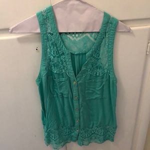 Teal lace tank top